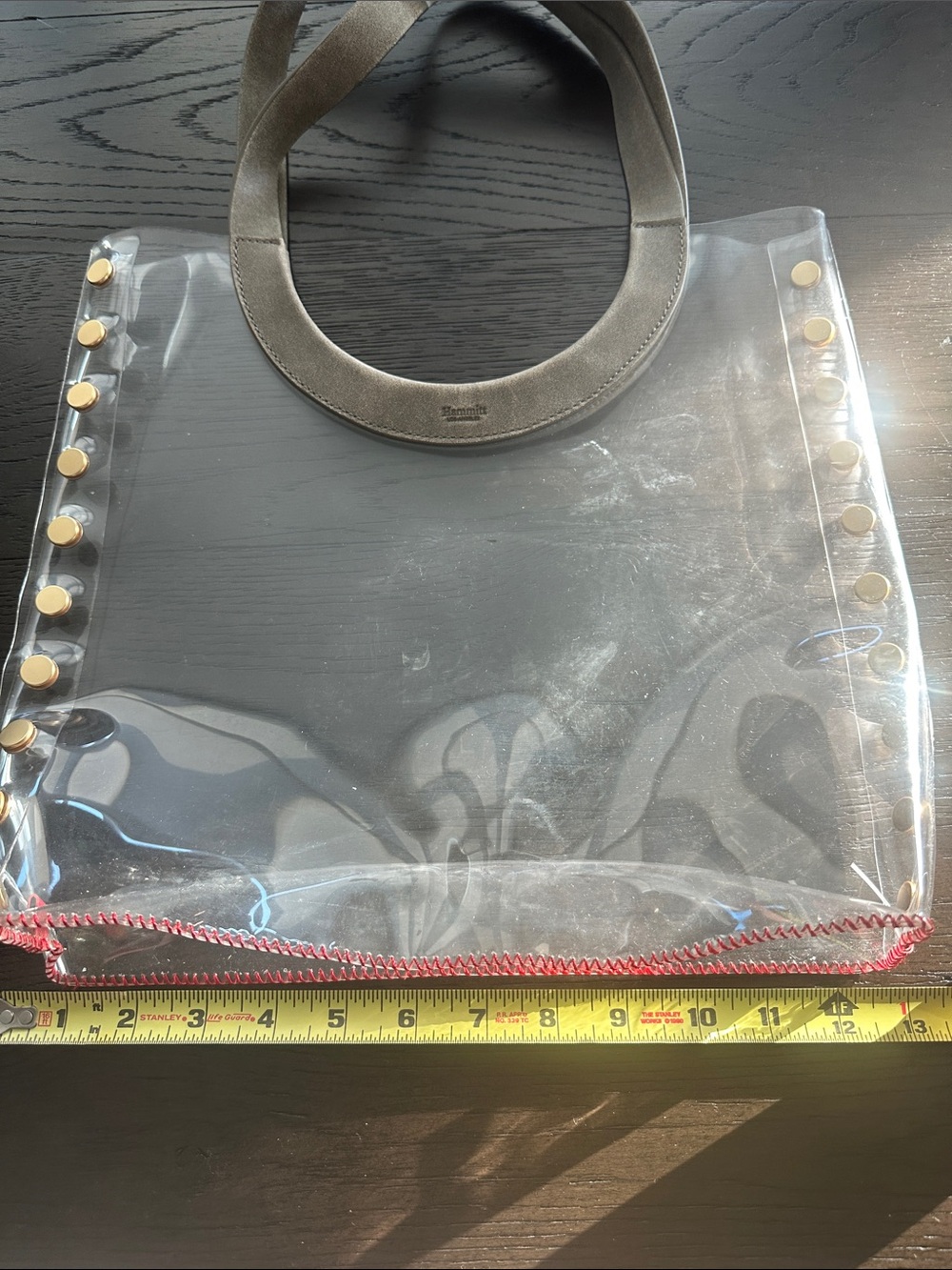 Hammitt Clear Tote Bag with Gold Studs and Taupe Handles - Picture 3 of 6